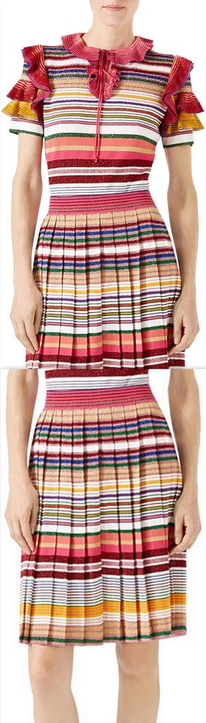 Ruffled Stripe Knit Top & Skirt Set