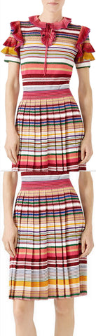 Ruffled Stripe Knit Top & Skirt Set