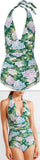 Ruched Hydrangea Printed Halterneck Swimsuit