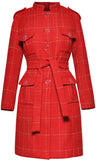 Single-Breasted Large-Clear-Button Coat, Red