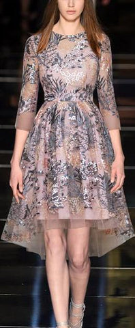 Hi-Low Floral-Embroidered Tulle Dress
