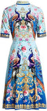 Peacock-Print Short-Sleeve Shirt-Dress