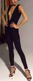 Low-Cut V-Neck Sleeveless Jumpsuit - ( Various Colors to Choose From ) - DESIGNER INSPIRED FASHIONS