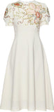 Floral-Embroidered Midi Dress, Cream