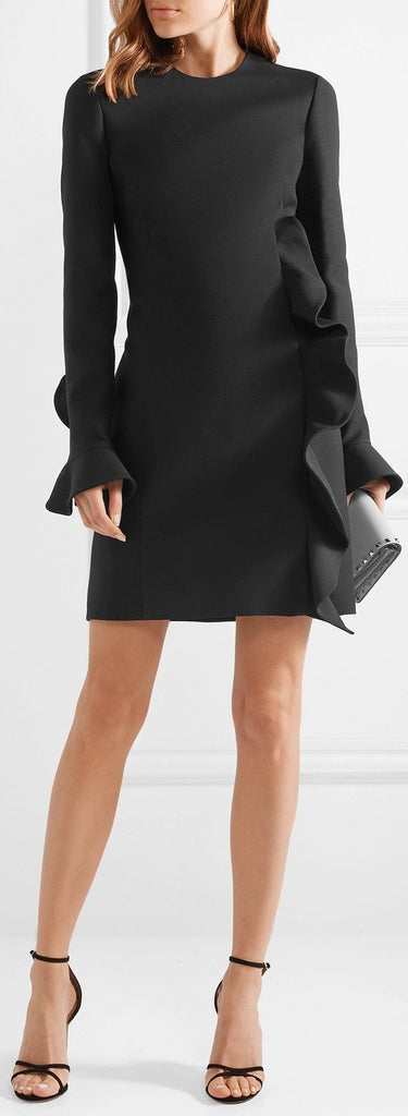 Ruffled Mini Dress, Black