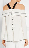 Off-the-shoulder Pussy-Bow Blouse in White - DESIGNER INSPIRED FASHIONS