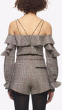 Check Off Shoulder Frill Top &  Check Double Zip Shorts