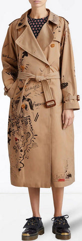 Sketch Print Cotton Gabardine Trench Coat, Honey