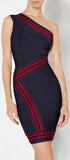 'Kayla' Jacquard Stripe Detail Dress - Black or Wine Red
