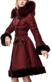 Belted Fur-Trimmed Pleated Down Coat in Red - DESIGNER INSPIRED FASHIONS