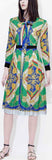Printed Tie-Neck Pleated Shirt-Dress