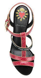 Keira T-bar Heeled Sandals, Red and Black