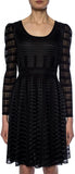Scoop Neck Sheer Knit Mini Dress, Black