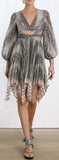 Corsage Pleat Python Mini Dress, Grey