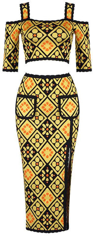 Cold-Shoulder Printed Crop Top and Skirt Set | DESIGNER INSPIRED FASHIONS