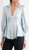 Ruffle-Trimmed Satin Blouse