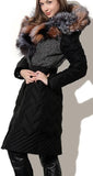 Full Fox-Fur-Collar Quilted Coat