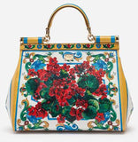Sicily Floral Bag in Printed Dauphine Leather