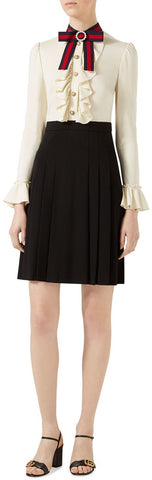 Ruffle-Front Pleated Jersey Dress