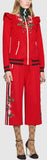 Embroidered Technical Jersey Jacket and Embroidered Wide Leg Jogging Pants, Red