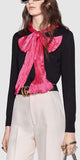 Black Knit Sweater with Pleated Bow
