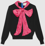 Black Knit Sweater with Pleated Bow