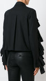 Ruffle Trim Long Sleeves Shirt, Black