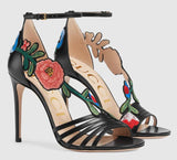 Embroidered Leather Mid Heel Sandals | DESIGNER INSPIRED FASHIONS