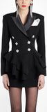 Black Ruffle Double-Breasted Blazer