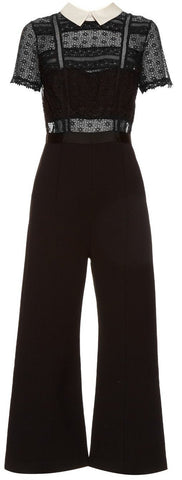 Black Fleur Lace-Paneled Wide-Leg Jumpsuit - DESIGNER INSPIRED FASHIONS