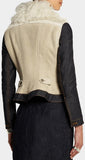 White Denim-Paneled Shearling Jacket