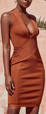 Low-Cut Ribbed Stretch Dress