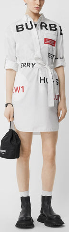 Horseferry Print Cotton Tie-Waist Shirt Dress | DESIGNER INSPIRED FASHIONS