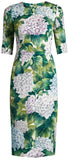 Hydrangea-Print Fitted Dress