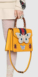 Leather Top Handle Bag with Moth, Yellow