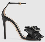Leather Sandals with Jeweled Leather Bow