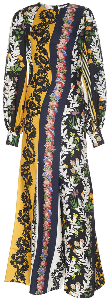 Long-Sleeve Vintage Patchwork Twill Dress | DESIGNER INSPIRED FASHIONS