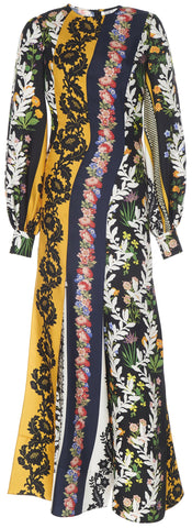 Long-Sleeve Vintage Patchwork Twill Dress | DESIGNER INSPIRED FASHIONS
