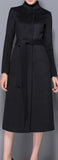 Hidden-Button-Closure Wool Coat, Black