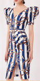 Striped Printed Puff-Sleeve Dress | DESIGNER INSPIRED FASHIONS