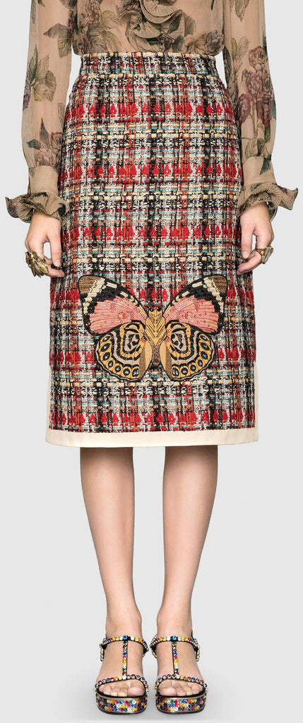 Multicolor Tweed Embroidered Skirt