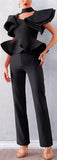 Ruffle Peplum Top and Pant Set, Black