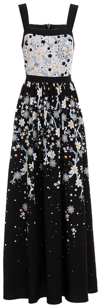 Bicolor Floral Print Maxi Dress