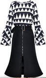 Printed Flared-Sleeve Blouse and Belted Skirt Set