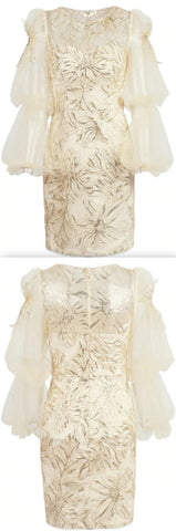 Embellished Balloon-Sleeve Mini Dress