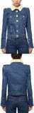 Denim Cotton Jacket with Faux Fur Collar