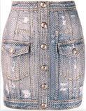 Distressed Crystal Denim Skirt