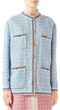 Stripe-Trim Button-Front Tweed Jacket