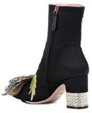 Dragon Satin Mid-Heel Ankle-Boot, Black