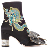 Dragon Satin Mid-Heel Ankle-Boot, Black